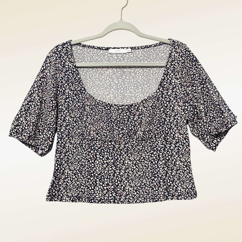 Lush Navy Blue Floral Empire Waist Crop Top Size XL NWOT Coquette Feminine